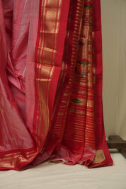 Pestle Red Silk Paithani Saree - SRPRSPS801
