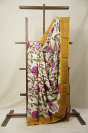 Yellow Pink Printed Tussar Silk Saree - SRYPPTSS009