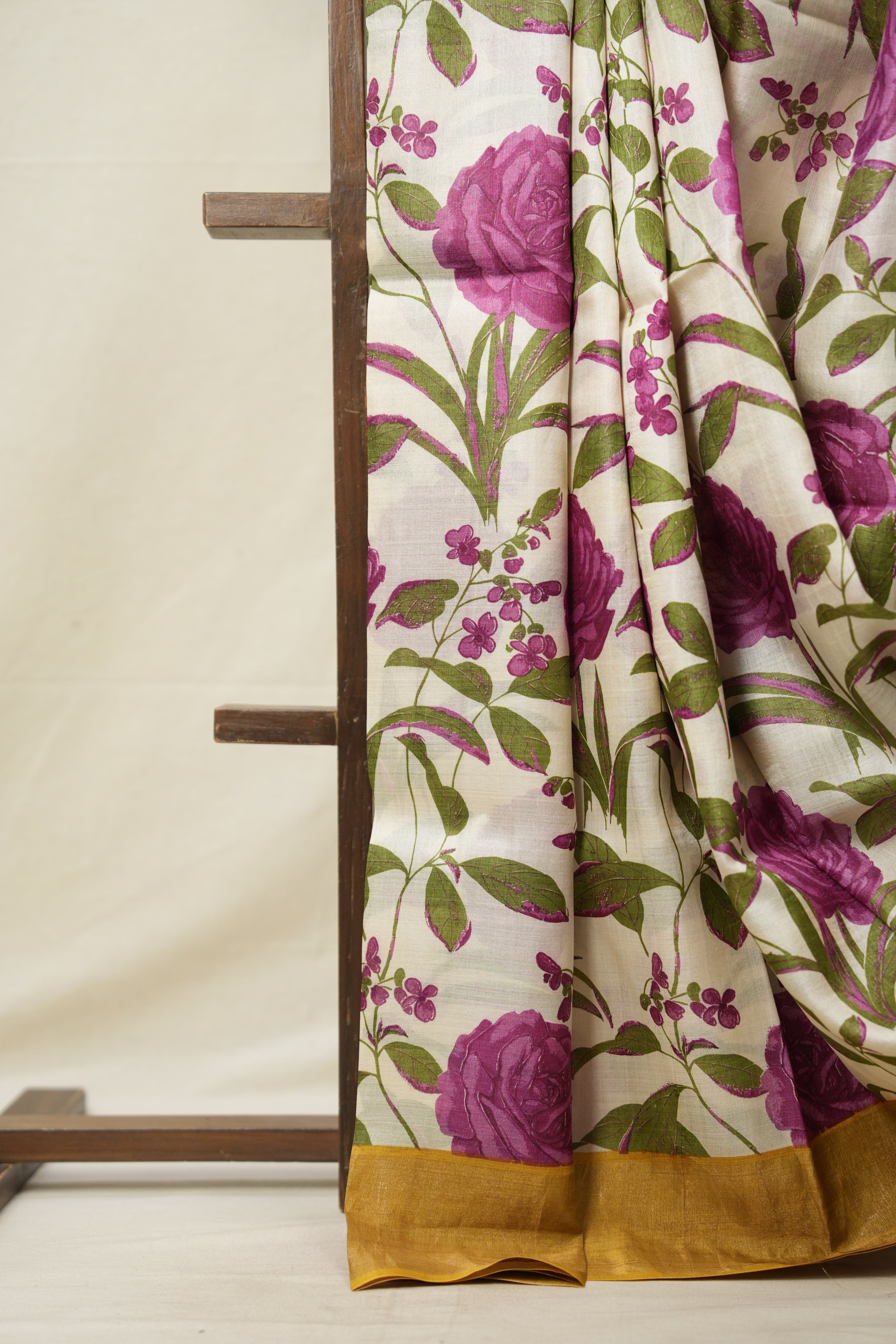 Yellow Pink Printed Tussar Silk Saree - SRYPPTSS009
