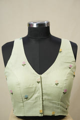 Pista Green Kota Silk Blouse - SRPGKSB11