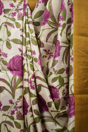 Yellow Pink Printed Tussar Silk Saree - SRYPPTSS009