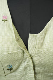 Pista Green Kota Silk Blouse - SRPGKSB11