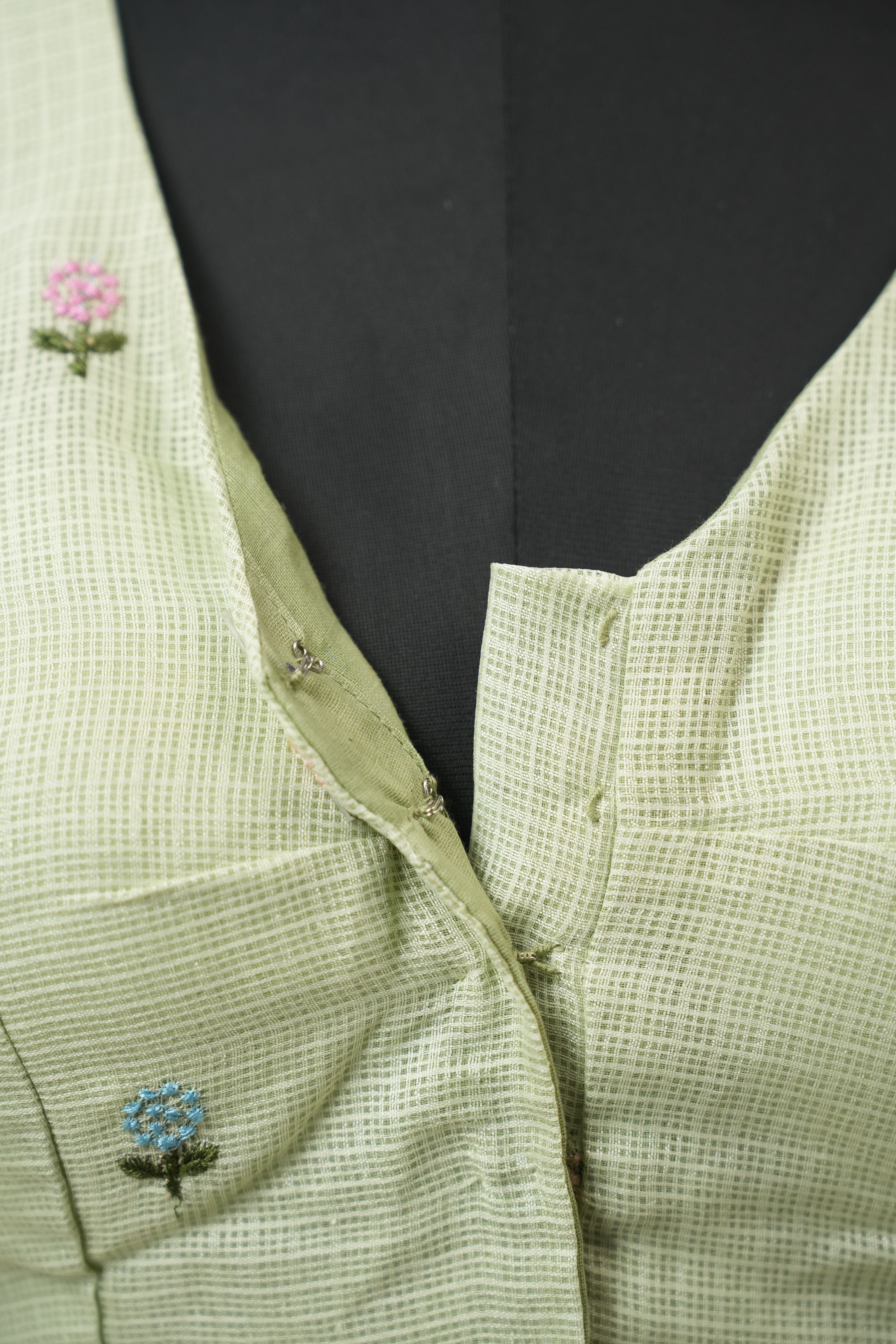 Pista Green Kota Silk Blouse - SRPGKSB11
