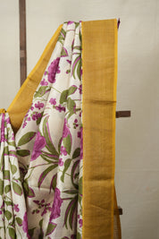 Yellow Pink Printed Tussar Silk Saree - SRYPPTSS009