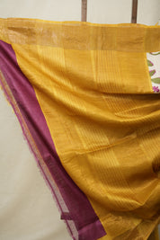 Yellow Pink Printed Tussar Silk Saree - SRYPPTSS009