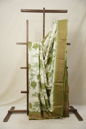 Mint White Printed Tussar Silk Saree - SRMWPTSS012