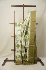 Mint White Printed Tussar Silk Saree - SRMWPTSS012
