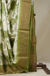 Mint White Printed Tussar Silk Saree - SRMWPTSS012