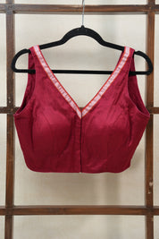 Maroon Sleeveless Khun V-Neck Blouse With Border - SRMKB04