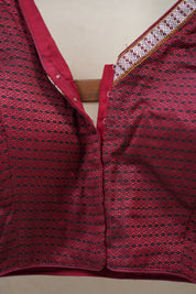 Dark Maroon Sleeveless Khun V-Neck Blouse With Border - SRDMKB03