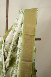 Mint White Printed Tussar Silk Saree - SRMWPTSS012