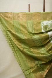 Mint White Printed Tussar Silk Saree - SRMWPTSS012
