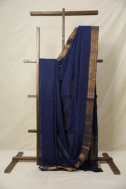 Navy Blue Plain Cotton Mangalgiri Saree - SRNBPCMS40