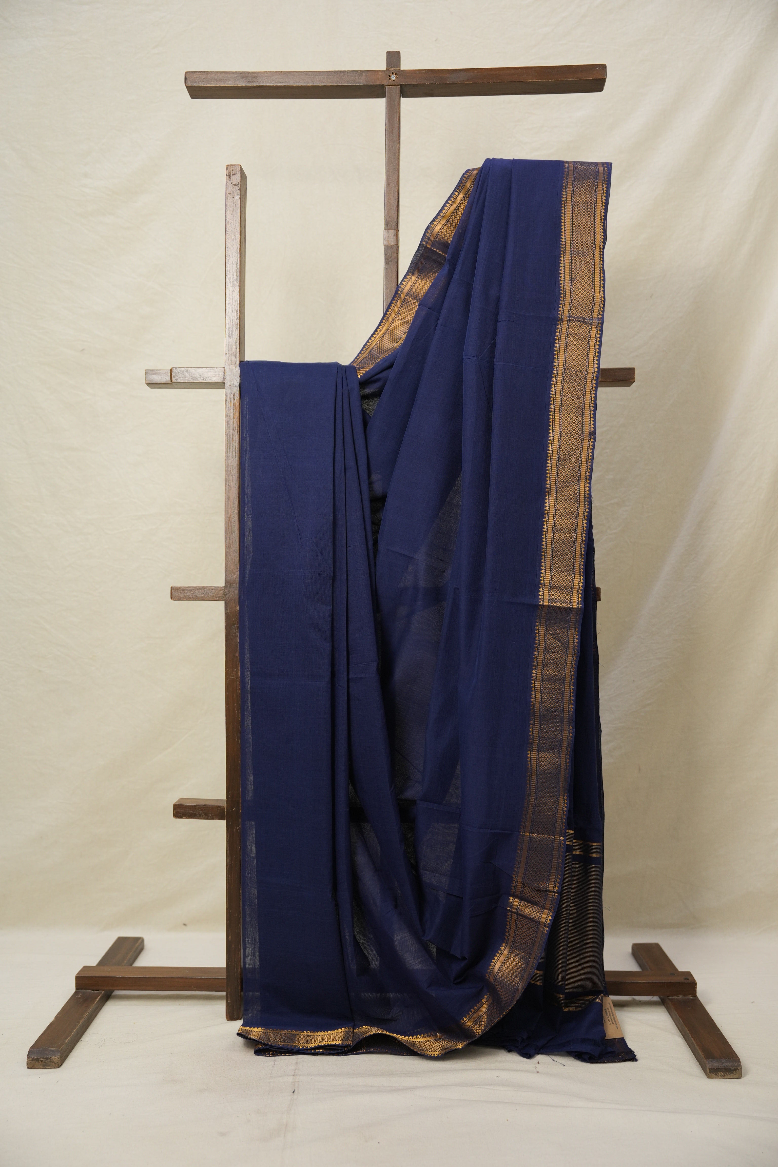 Navy Blue Plain Cotton Mangalgiri Saree - SRNBPCMS40