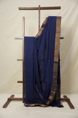 Navy Blue Plain Cotton Mangalgiri Saree - SRNBPCMS40