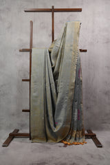 Golden Grey Tissue Linen Jamdani Saree With Tassels - SRGGTLJS112