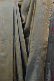 Golden Grey Tissue Linen Jamdani Saree With Tassels - SRGGTLJS112