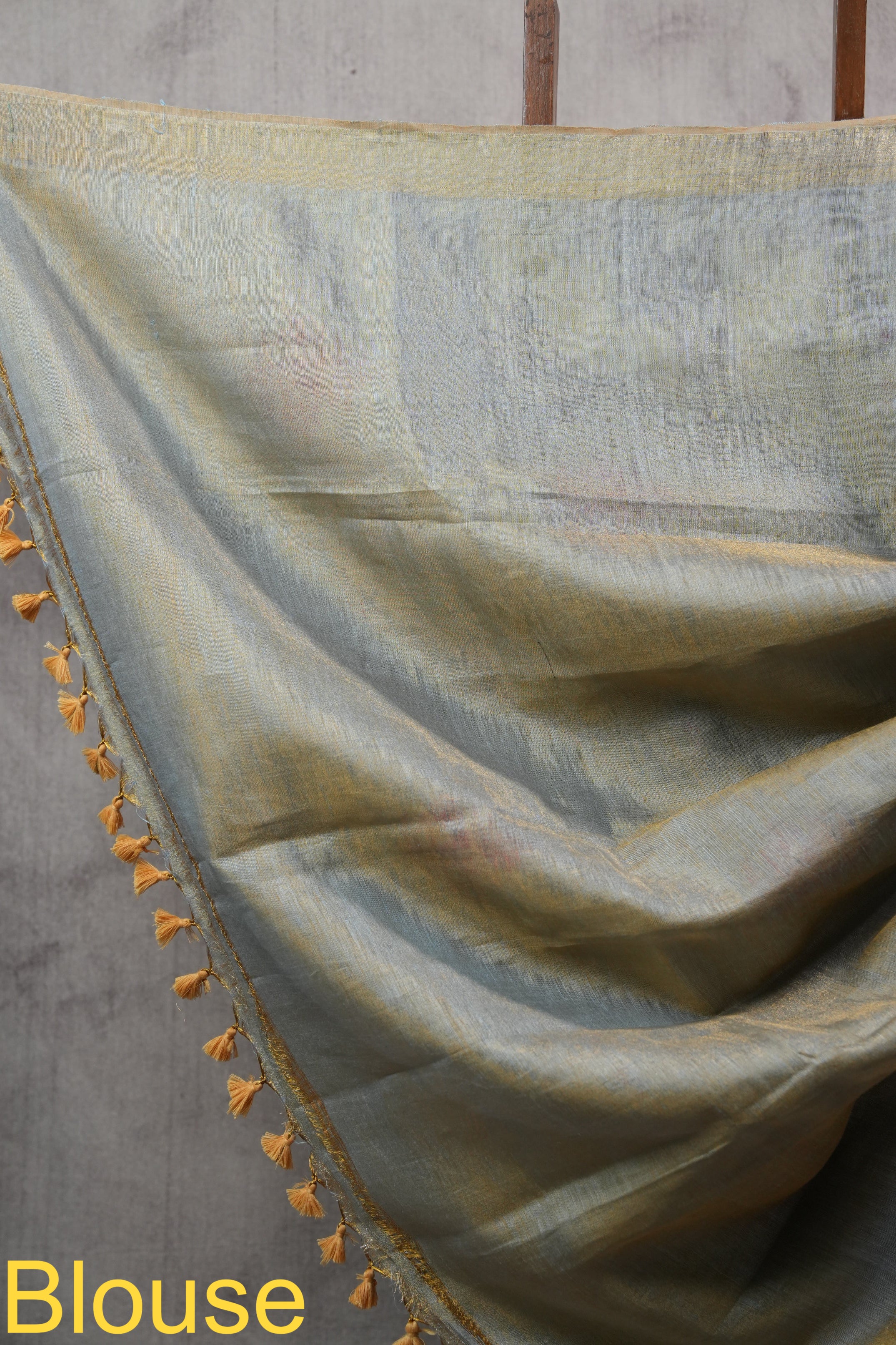 Golden Grey Tissue Linen Jamdani Saree With Tassels - SRGGTLJS112