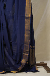 Navy Blue Plain Cotton Mangalgiri Saree - SRNBPCMS40