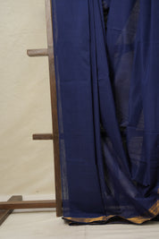 Navy Blue Plain Cotton Mangalgiri Saree - SRNBPCMS40