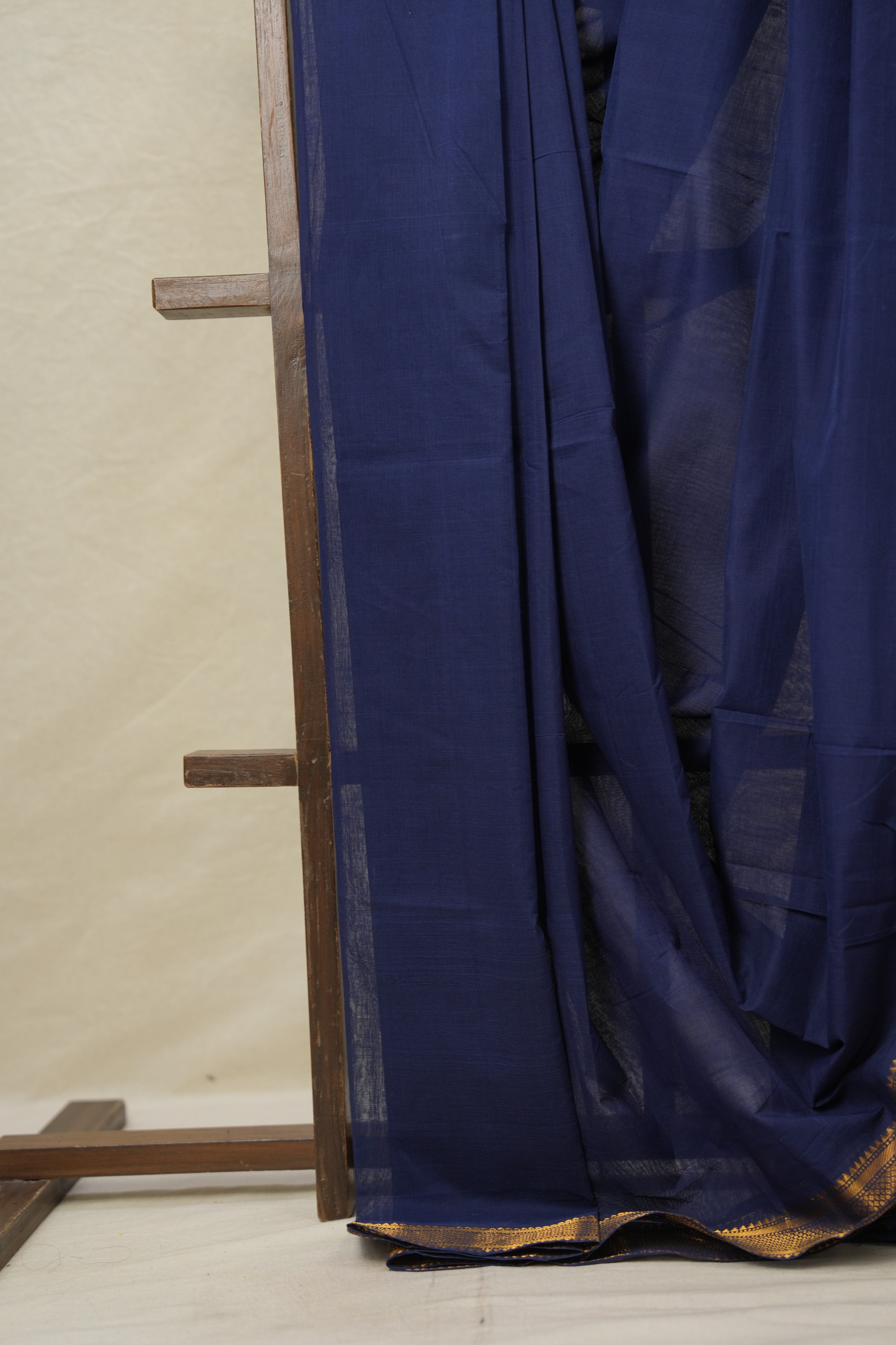 Navy Blue Plain Cotton Mangalgiri Saree - SRNBPCMS40