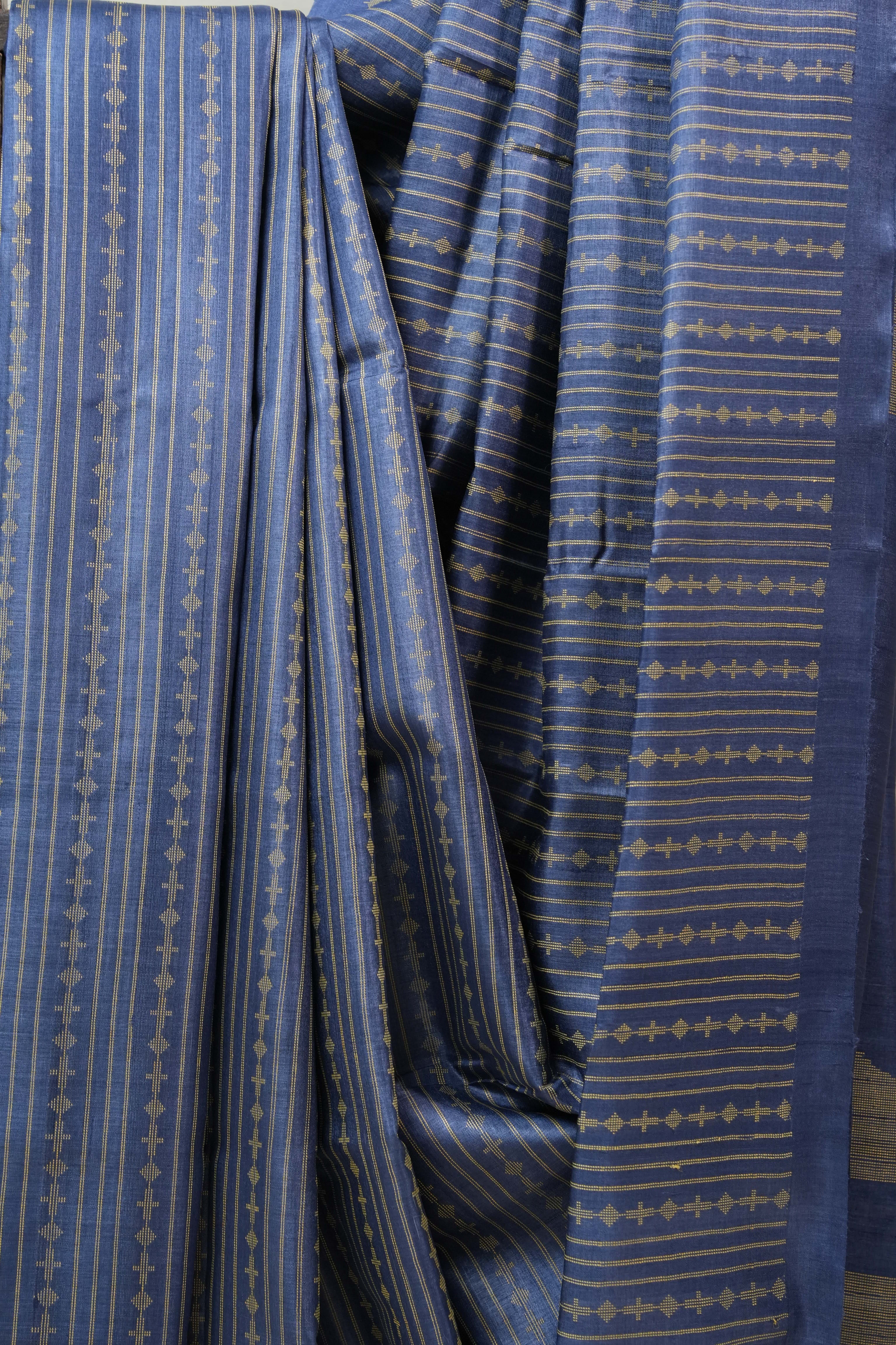 Blue Tussar Silk Saree - SRBTSS1250