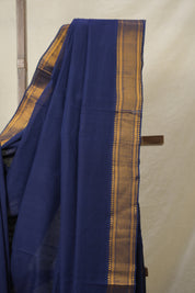 Navy Blue Plain Cotton Mangalgiri Saree - SRNBPCMS40