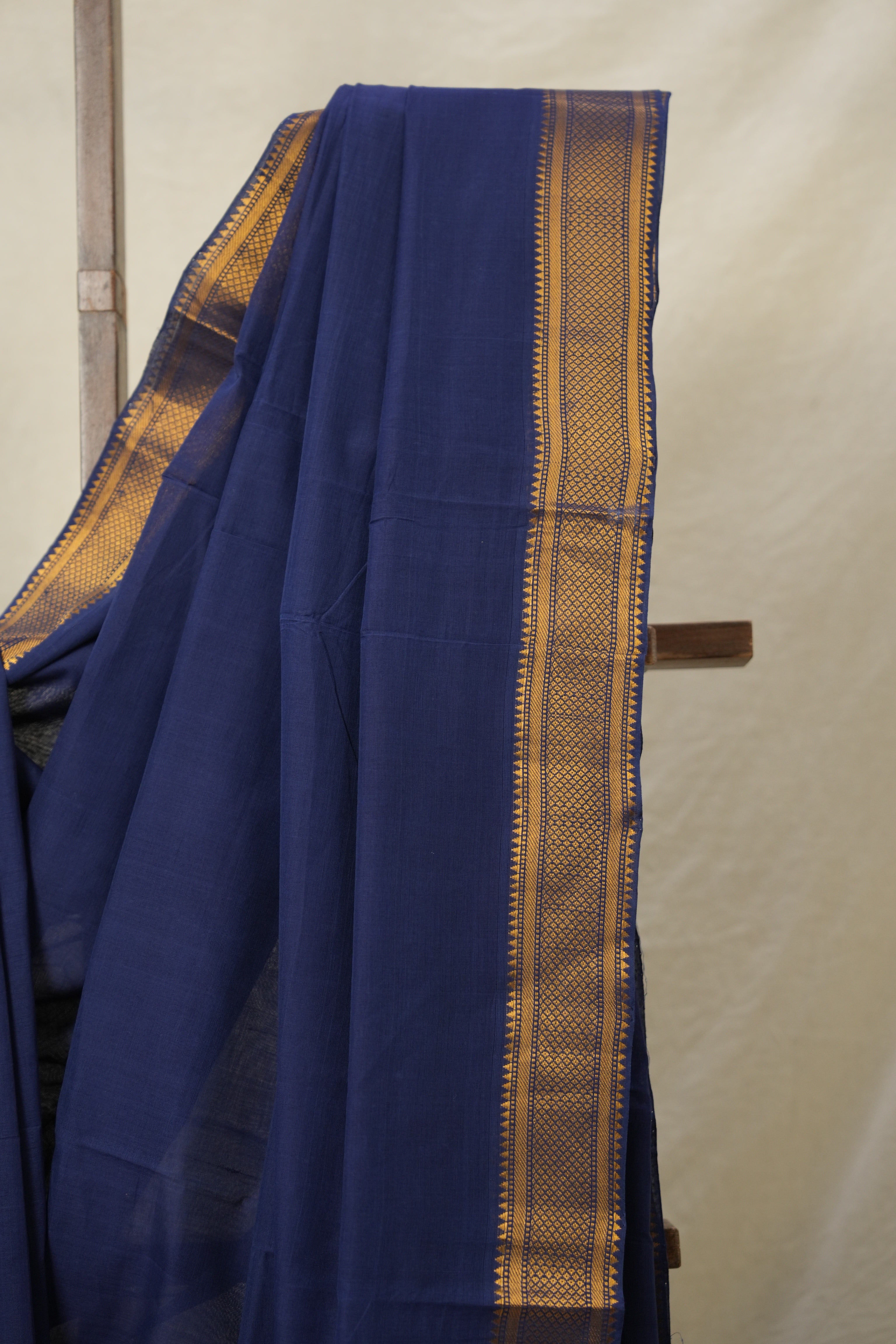 Navy Blue Plain Cotton Mangalgiri Saree - SRNBPCMS40