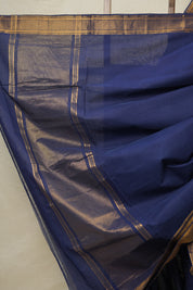 Navy Blue Plain Cotton Mangalgiri Saree - SRNBPCMS40