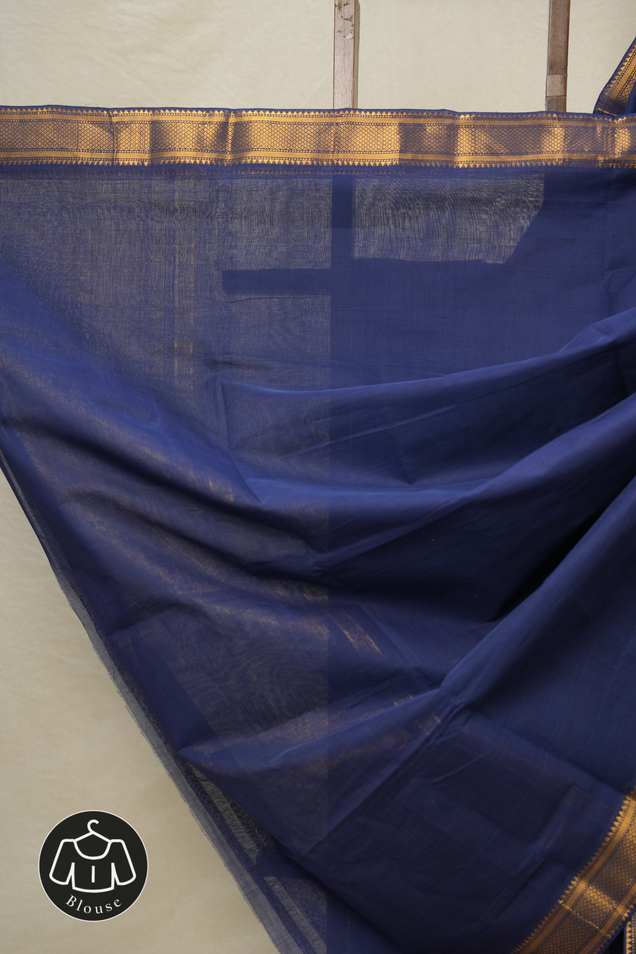 Navy Blue Plain Cotton Mangalgiri Saree - SRNBPCMS40
