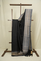 Black Raw Silk Saree - SRBRSS1042