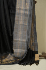 Black Raw Silk Saree - SRBRSS1042