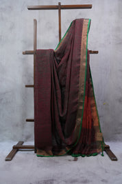 Two Tone Maroon Plain Linen Saree With Tassels - SRTTMPLS258