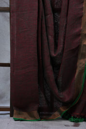 Two Tone Maroon Plain Linen Saree With Tassels - SRTTMPLS258
