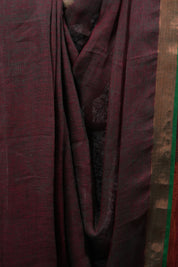 Two Tone Maroon Plain Linen Saree With Tassels - SRTTMPLS258