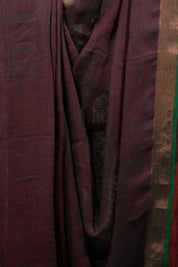 Two Tone Maroon Plain Linen Saree With Tassels - SRTTMPLS258