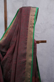 Two Tone Maroon Plain Linen Saree With Tassels - SRTTMPLS258