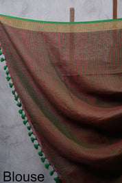 Two Tone Maroon Plain Linen Saree With Tassels - SRTTMPLS258