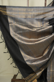Black Raw Silk Saree - SRBRSS1042