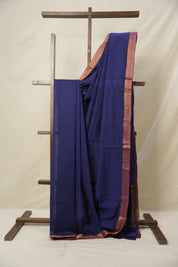 Blue Plain Cotton Mangalgiri Saree - SRBPCMS34