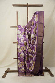 Purple Gold Printed Tussar Silk Saree - SRPGPTSS002