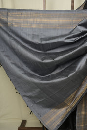Black Raw Silk Saree - SRBRSS1042