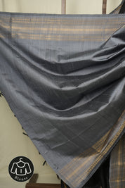 Black Raw Silk Saree - SRBRSS1042