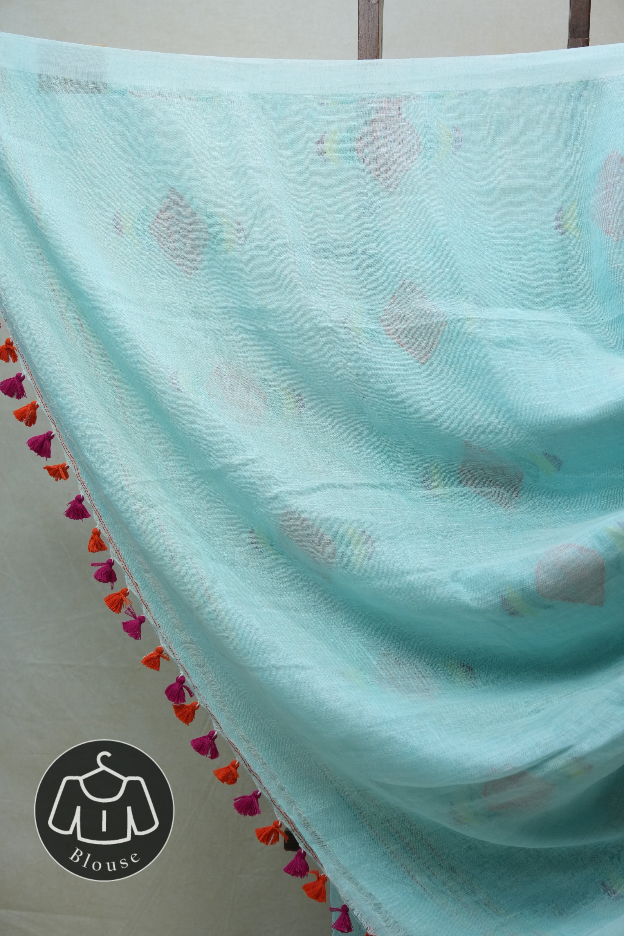 Turquoise Linen Jamdani Saree With Tassels - SRTLJS383