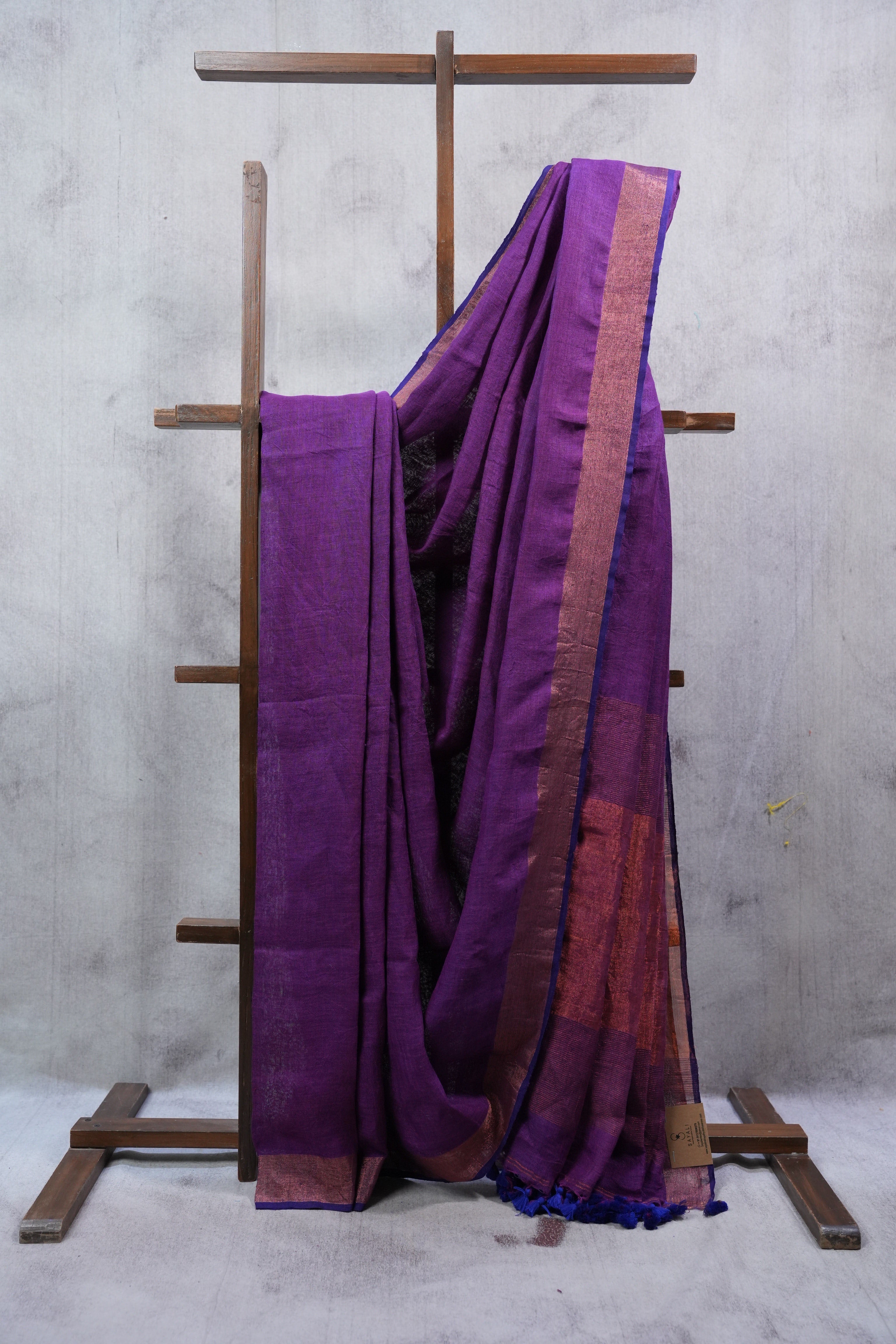 Purple Plain Linen Saree With Tassels - SRPPLS256