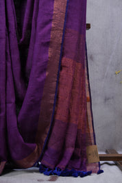 Purple Plain Linen Saree With Tassels - SRPPLS256