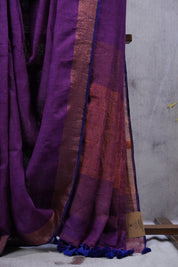 Purple Plain Linen Saree With Tassels - SRPPLS256