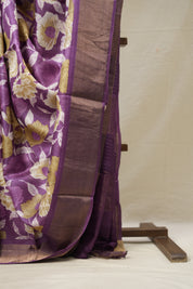 Purple Gold Printed Tussar Silk Saree - SRPGPTSS002