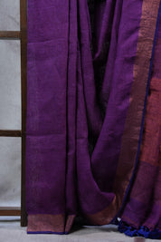 Purple Plain Linen Saree With Tassels - SRPPLS256