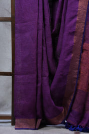Purple Plain Linen Saree With Tassels - SRPPLS256